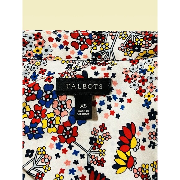 Talbots Floral Print Key Hole Neck With Ties Long Sleeve Blouse Women’s XS - Picture 7 of 12